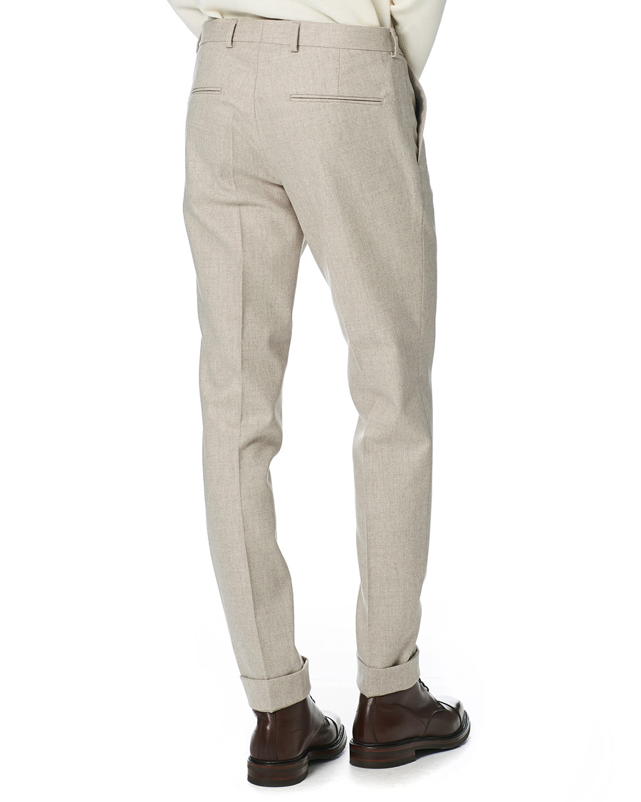 Men | Trousers | Oscar Jacobson | Denz Turn Up Flannel Trousers Beige