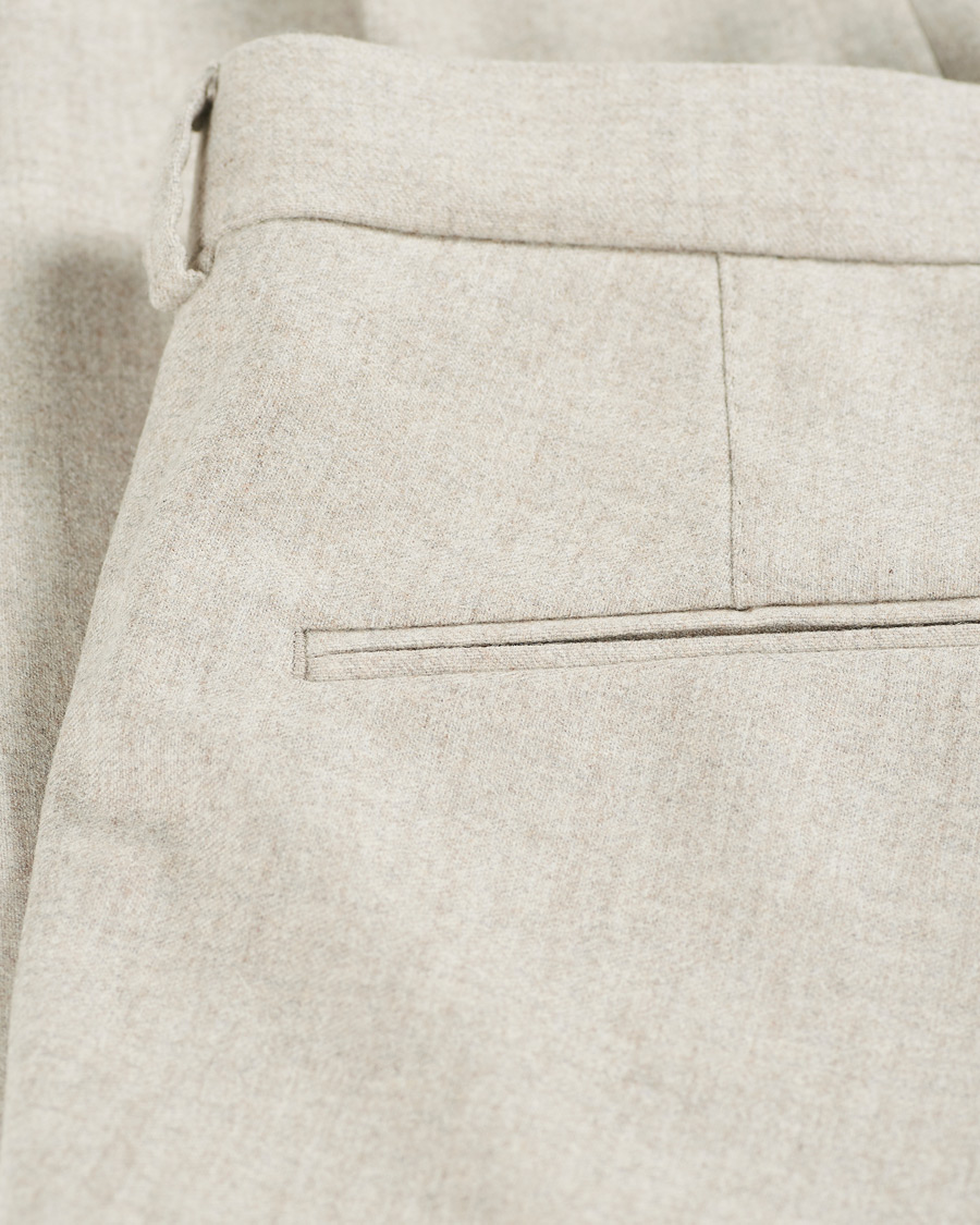 Men | Trousers | Oscar Jacobson | Denz Turn Up Flannel Trousers Beige