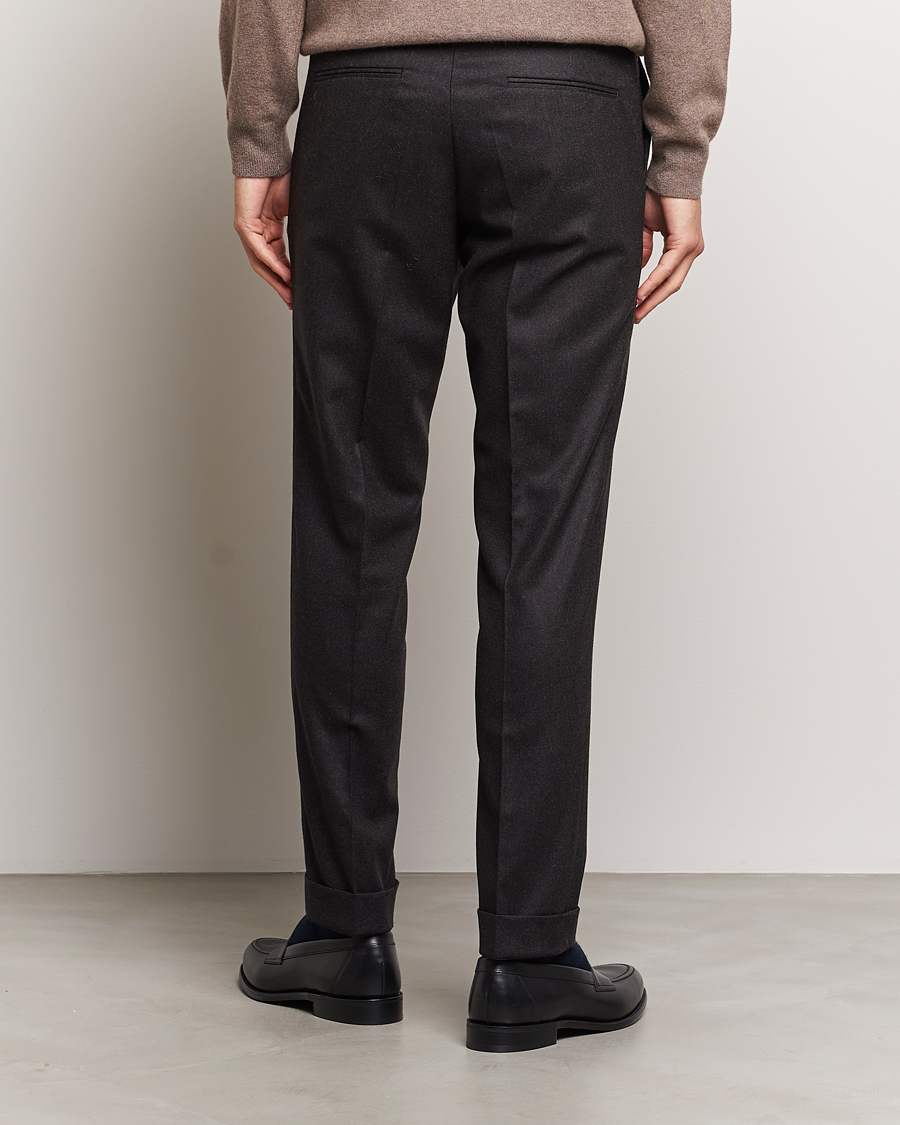 Men | Trousers | Oscar Jacobson | Denz Turn Up Flannel Trousers Brown Melange