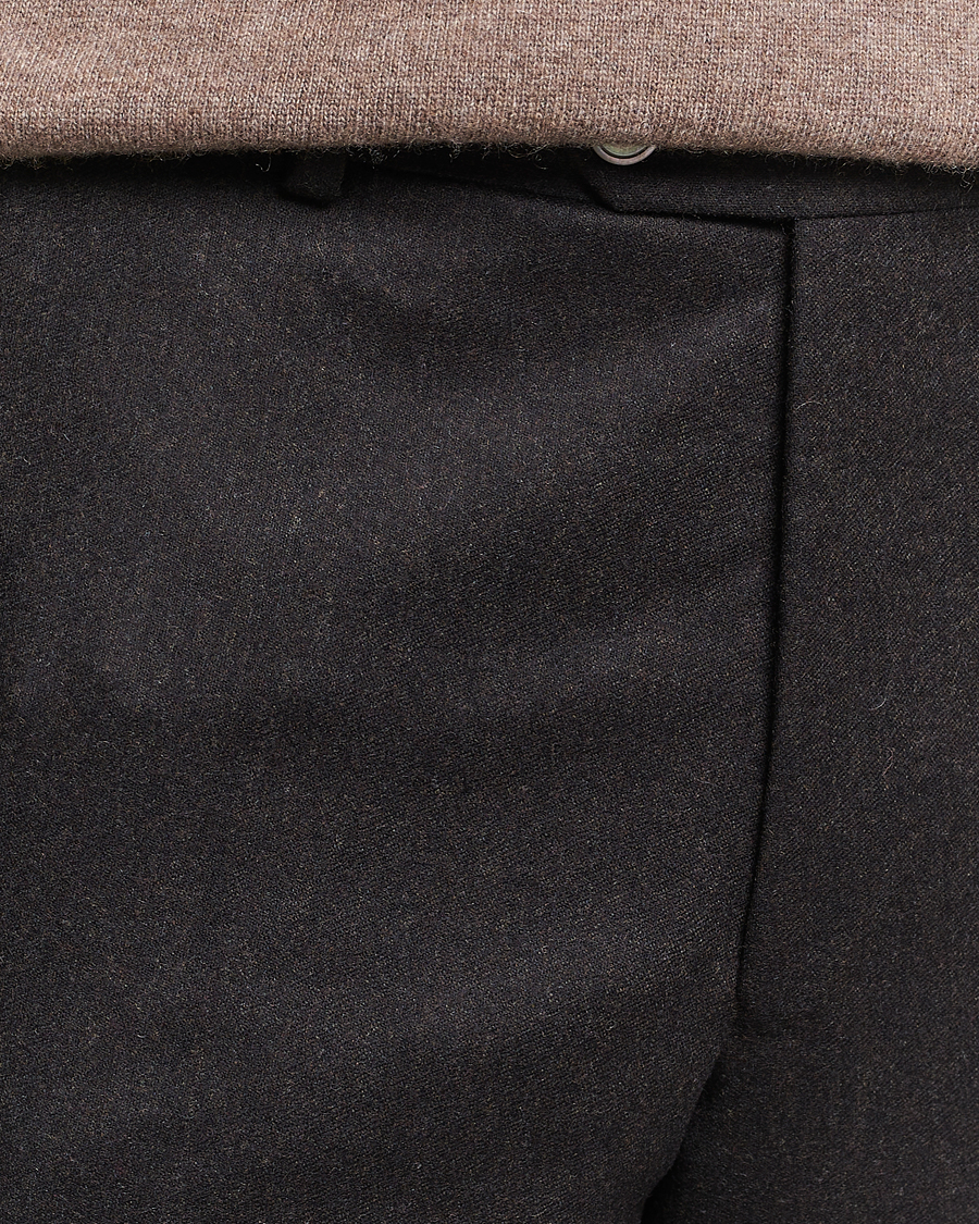 Men | Trousers | Oscar Jacobson | Denz Turn Up Flannel Trousers Brown Melange