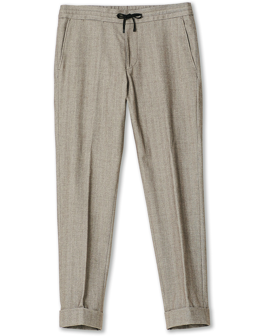 Men | Trousers | Oscar Jacobson | Nolan Drawstring Herringbone Trousers Light Brown