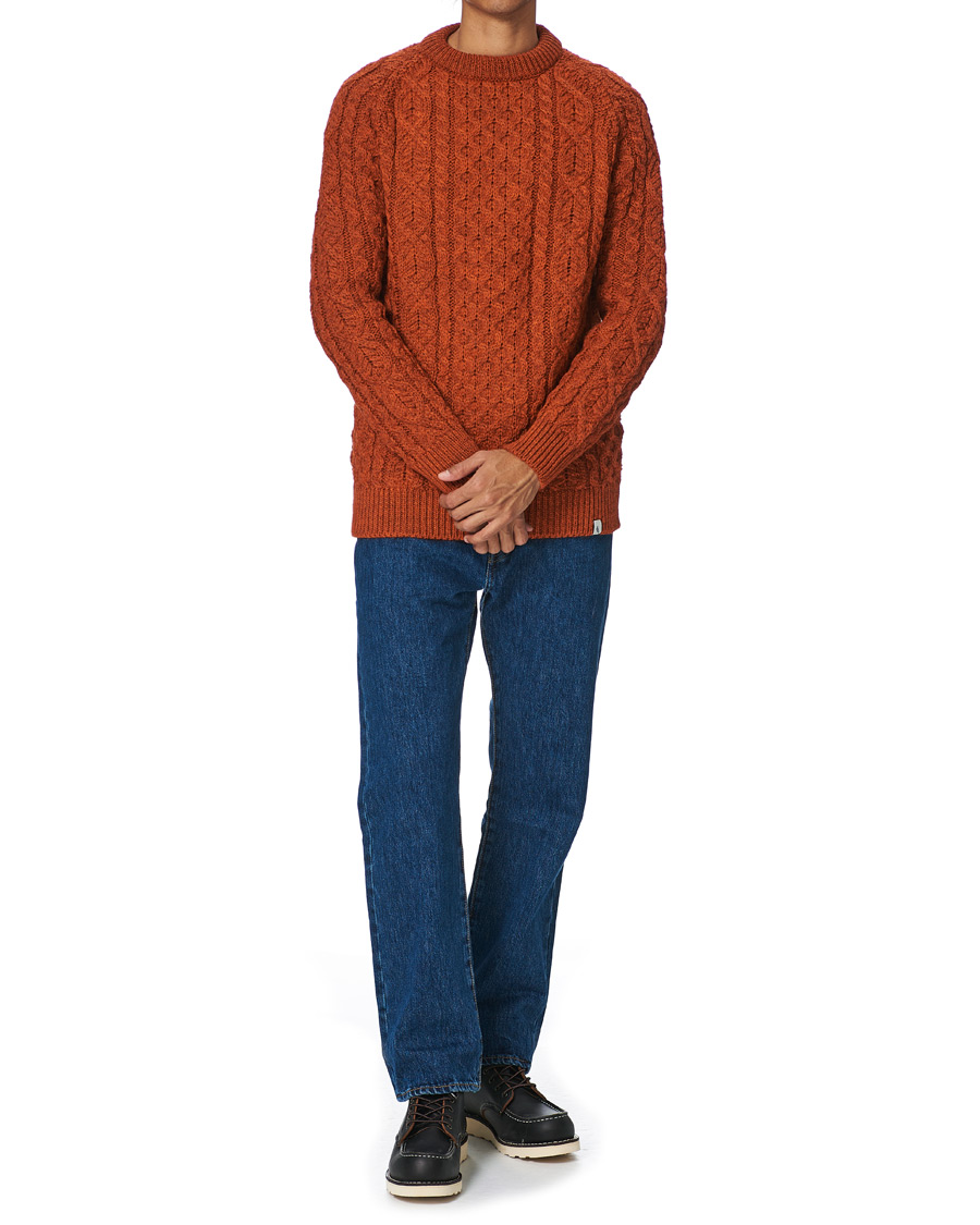 Men | Sweaters & Knitwear | Peregrine | Hudson Wool Aran Knitted Jumper Orange