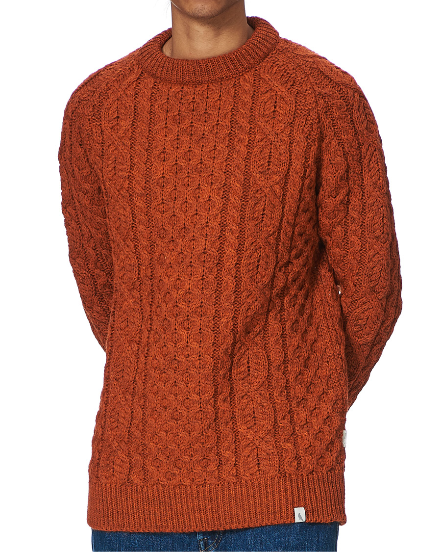 Men | Sweaters & Knitwear | Peregrine | Hudson Wool Aran Knitted Jumper Orange