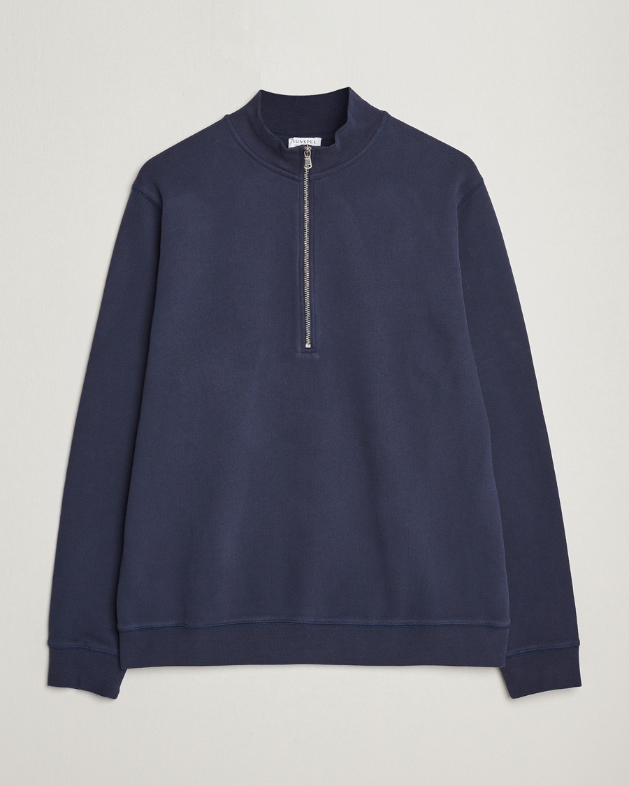 Men | Sweaters & Knitwear | Sunspel | Loopback Half Zip Navy
