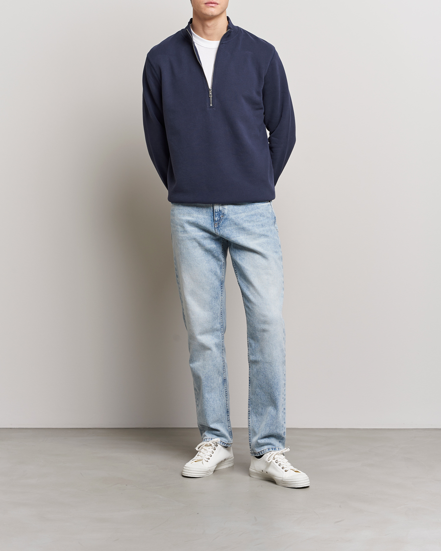 Men | Sweaters & Knitwear | Sunspel | Loopback Half Zip Navy
