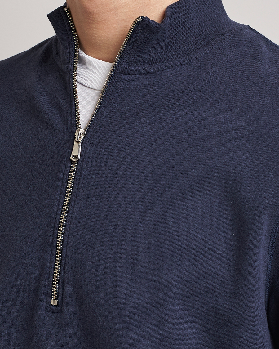 Men | Sweaters & Knitwear | Sunspel | Loopback Half Zip Navy