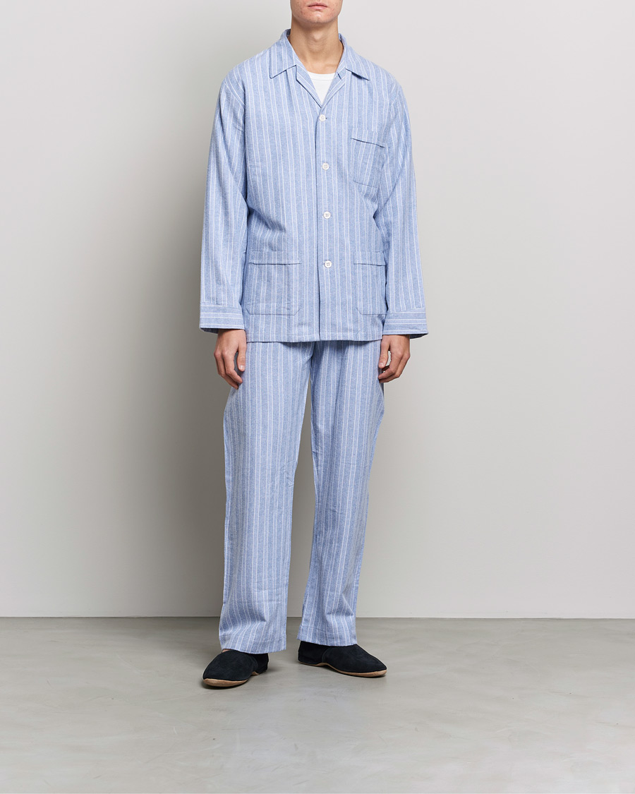 Men | Pyjamas & Robes | Derek Rose | Brushed Cotton Flannel Striped Pyjama Set Blue