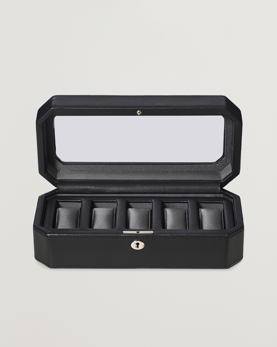 Men | Watch & Jewellery Boxes | WOLF | Windsor 5 Piece Watch Box Black/Grey