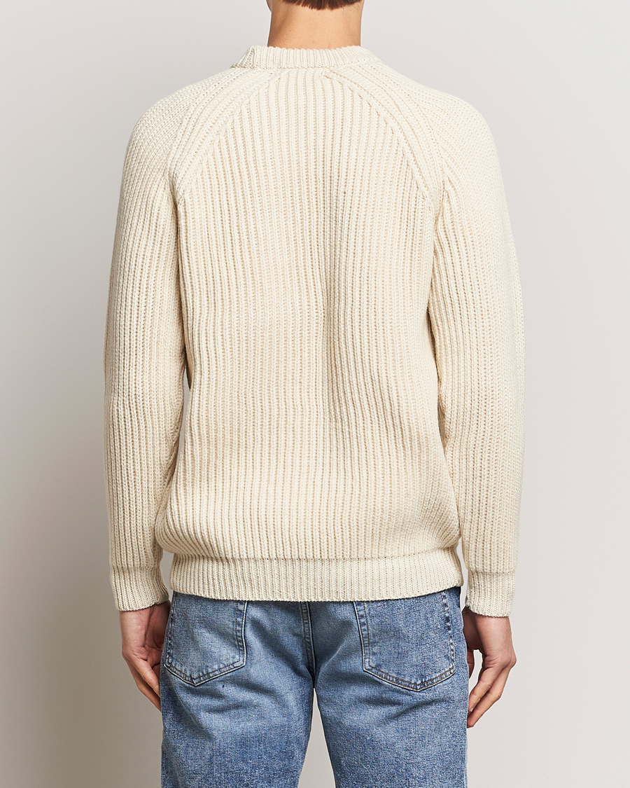 Men | Sweaters & Knitwear | Gloverall | Fisherman Rib Chunky Wool Crew Neck Ecru