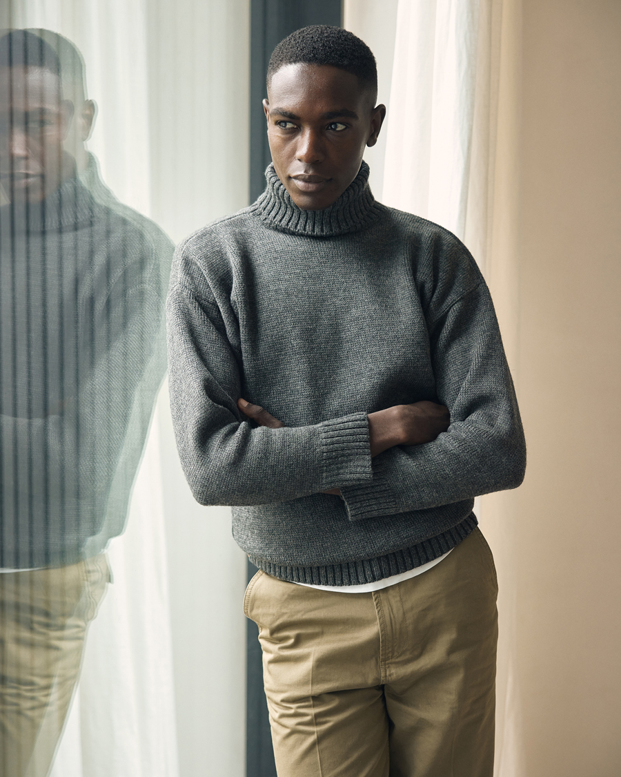 Men | Sweaters & Knitwear | Gloverall | Submariner Chunky Wool Rollneck Grey