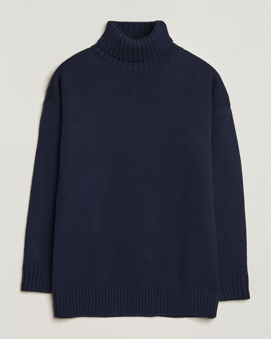 Men | Sweaters & Knitwear | Gloverall | Submariner Chunky Wool Rollneck Navy