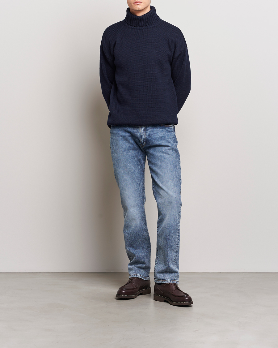 Men | Sweaters & Knitwear | Gloverall | Submariner Chunky Wool Rollneck Navy