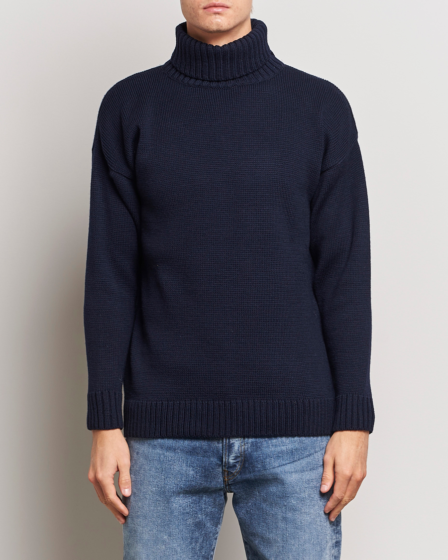 Men | Sweaters & Knitwear | Gloverall | Submariner Chunky Wool Rollneck Navy