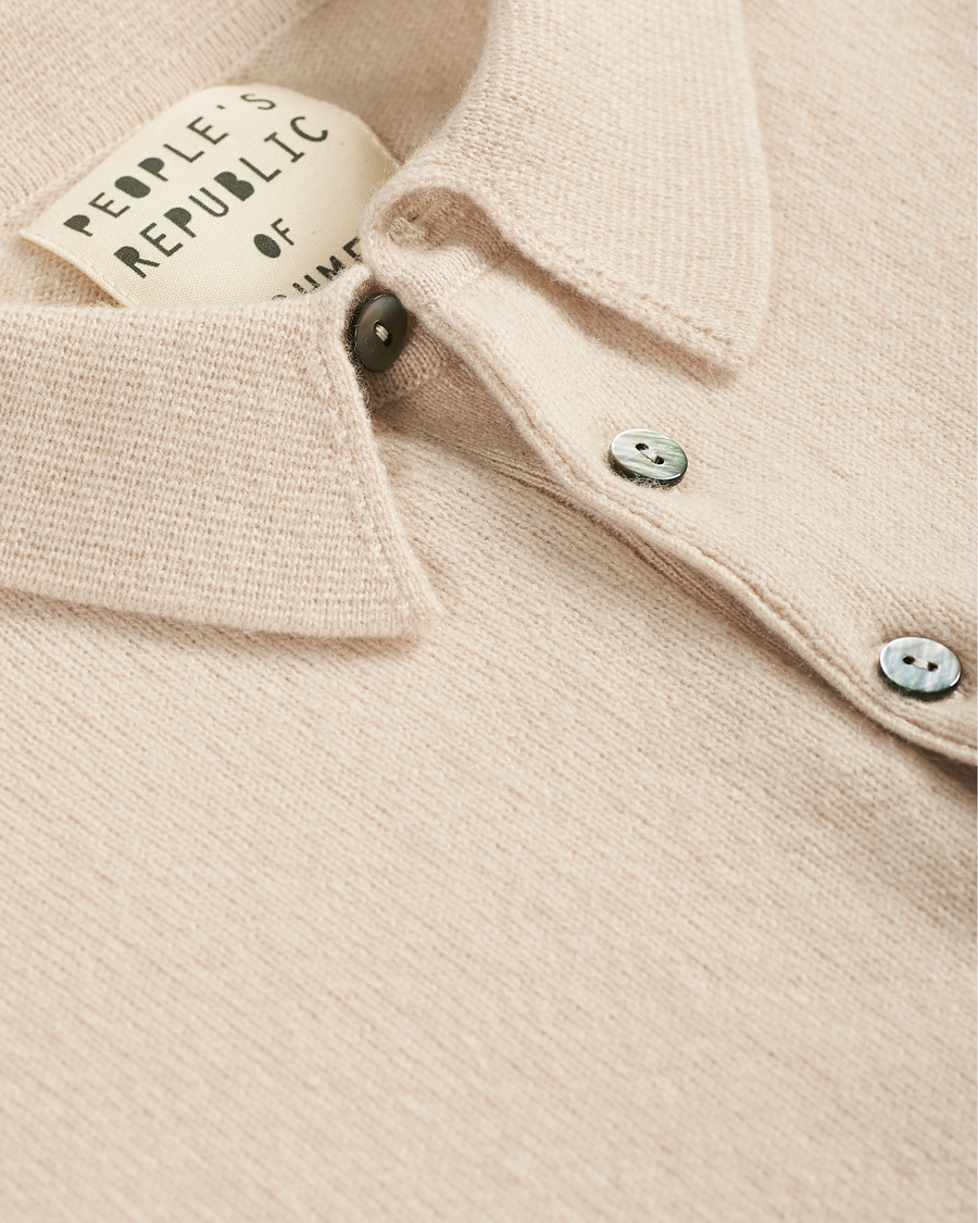 Men | Sweaters & Knitwear | People's Republic of Cashmere | Cashmere Long Sleeve Polo Cream