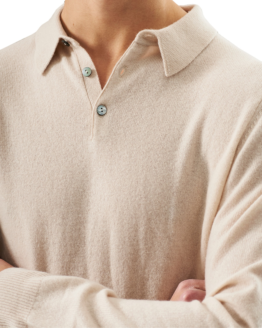Men | Sweaters & Knitwear | People's Republic of Cashmere | Cashmere Long Sleeve Polo Cream