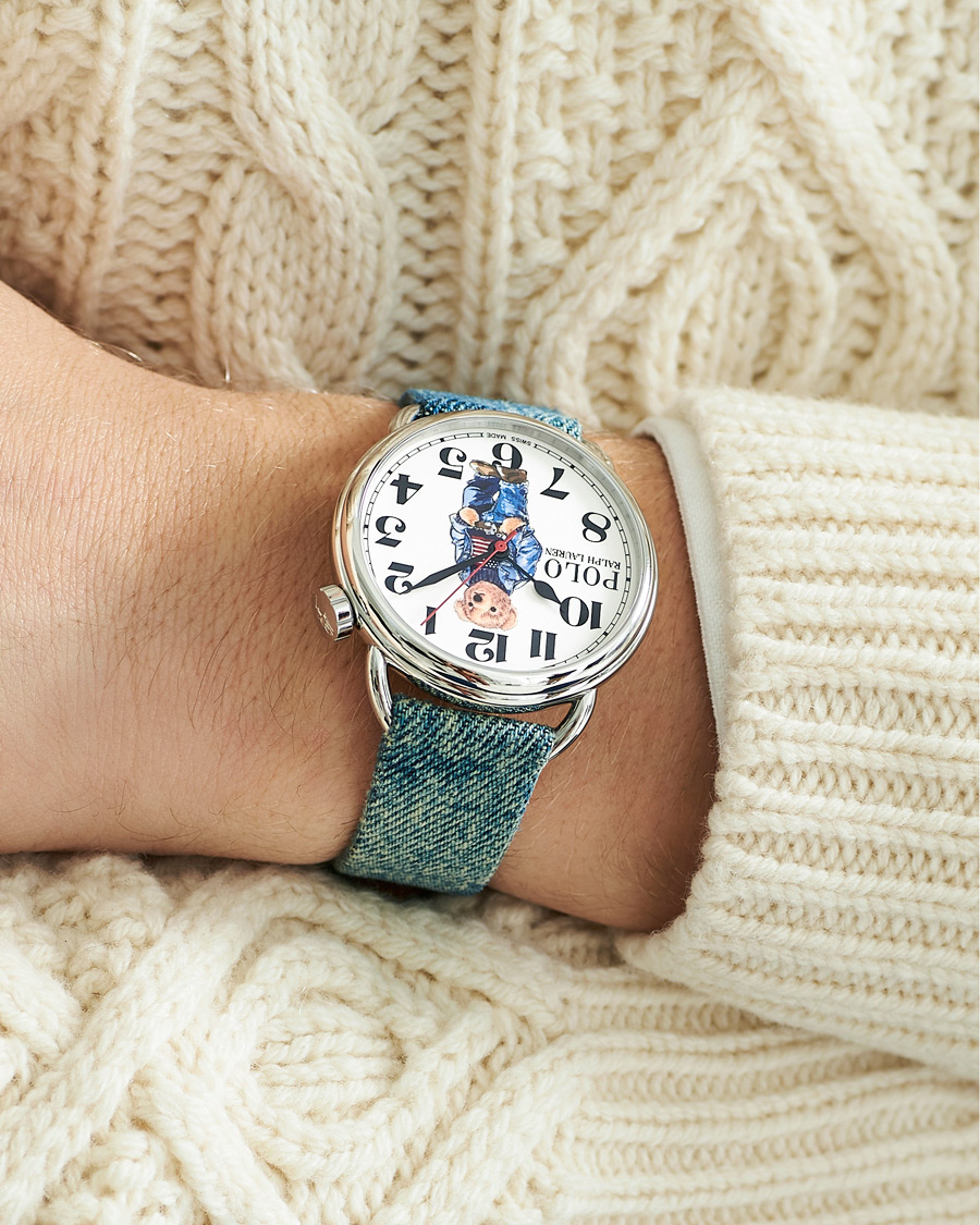 Men | Polo Ralph Lauren 42mm Automatic Denim Flag Bear Steel With White Dial | Polo Ralph Lauren | 42mm Automatic Denim Flag Bear Steel With White Dial
