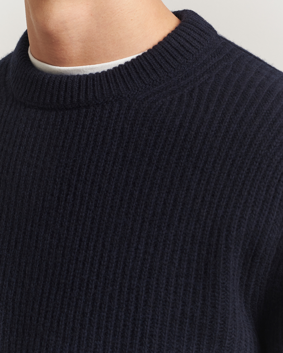 Men | Sweaters & Knitwear | Nudie Jeans | August Wool Rib Knitted Sweater Navy
