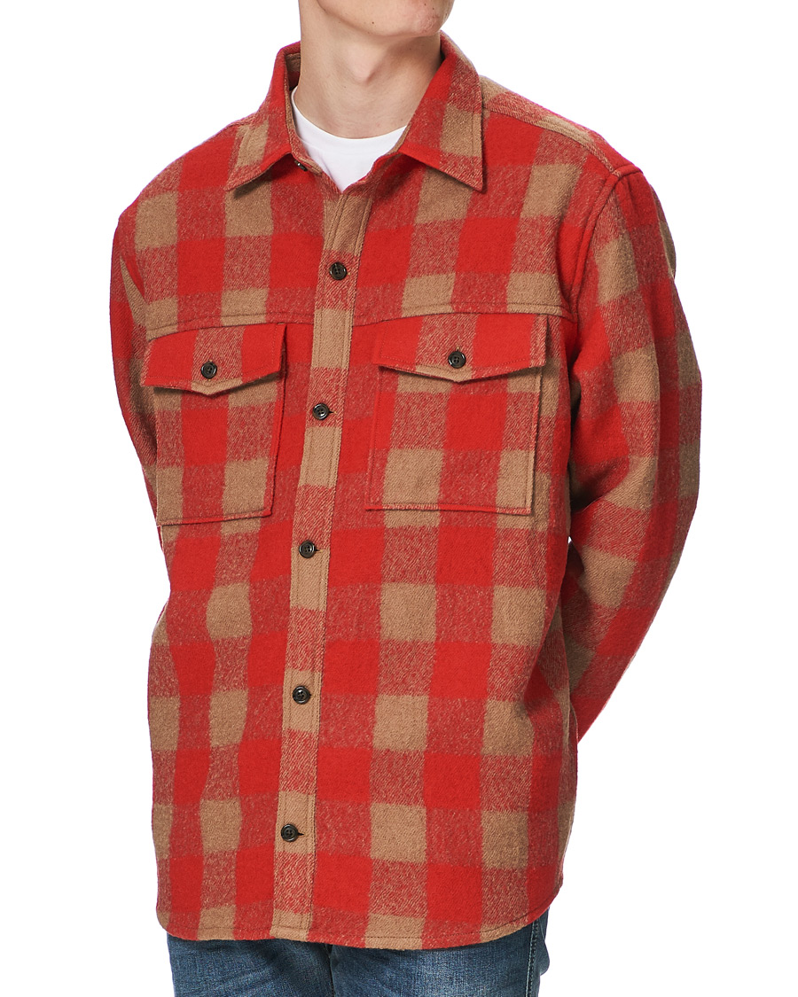 Men | Shirts | J.Lindeberg | Gingham Wool Loose Fit Overshirt Red Bell