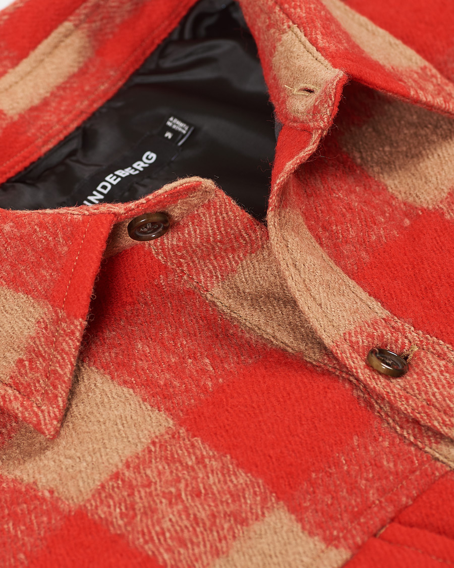 Men | Shirts | J.Lindeberg | Gingham Wool Loose Fit Overshirt Red Bell