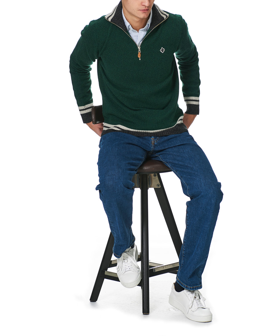Men | Sweaters & Knitwear | Morris | Kieran Wool Half Zip Green