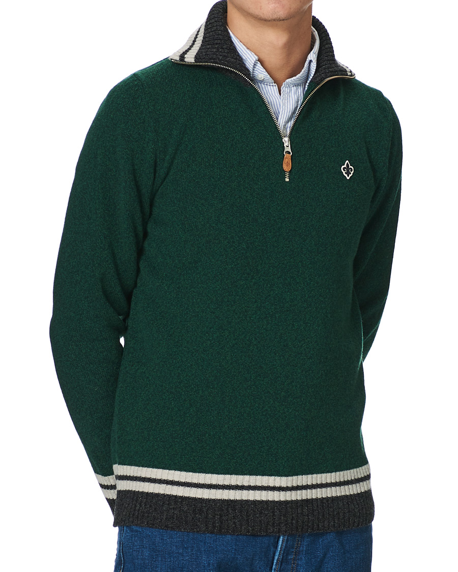 Men | Sweaters & Knitwear | Morris | Kieran Wool Half Zip Green