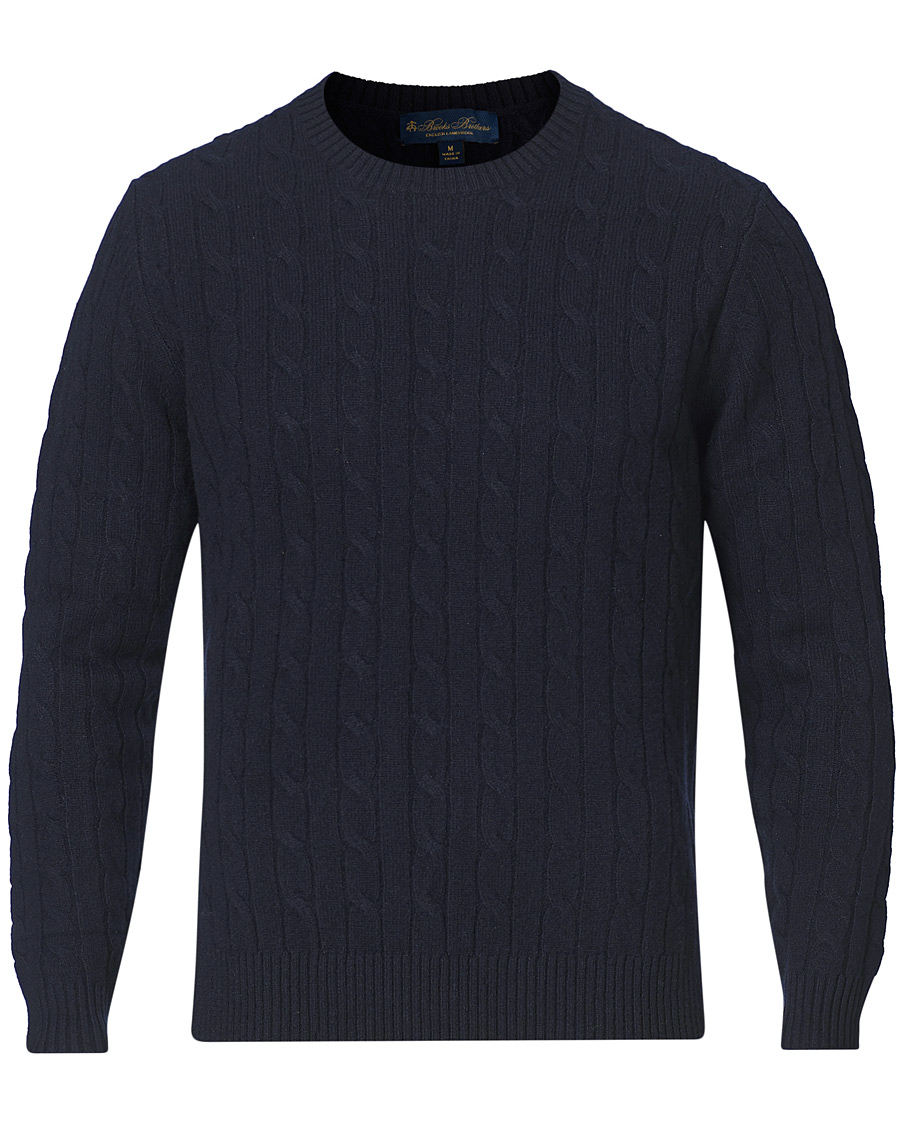 Men | Sweaters & Knitwear | Brooks Brothers | Lambswool Cable Crew Neck Navy