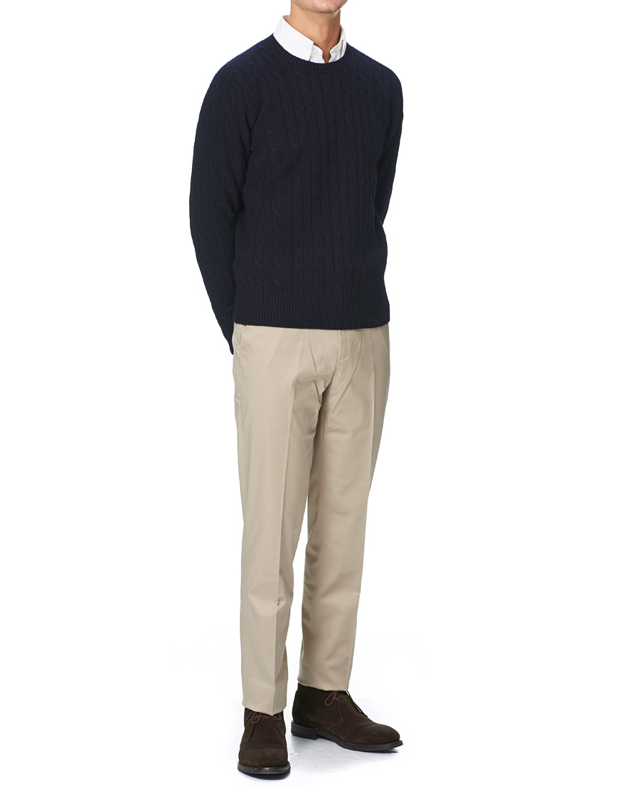 Men | Sweaters & Knitwear | Brooks Brothers | Lambswool Cable Crew Neck Navy