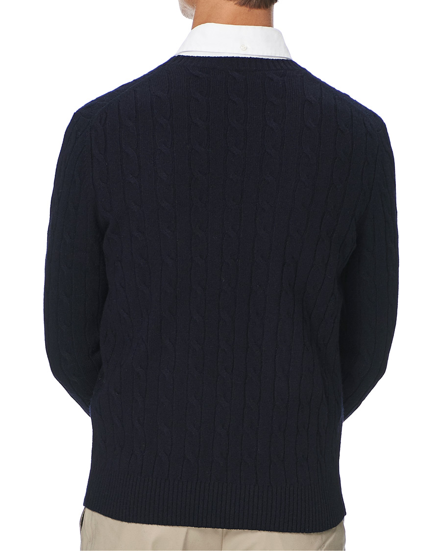 Men | Sweaters & Knitwear | Brooks Brothers | Lambswool Cable Crew Neck Navy