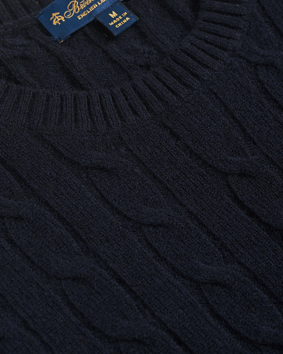 Men | Sweaters & Knitwear | Brooks Brothers | Lambswool Cable Crew Neck Navy