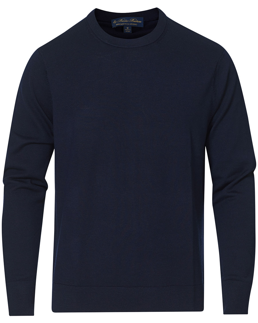 Men | Sweaters & Knitwear | Brooks Brothers | Washable Merino Wool Crew Neck Navy