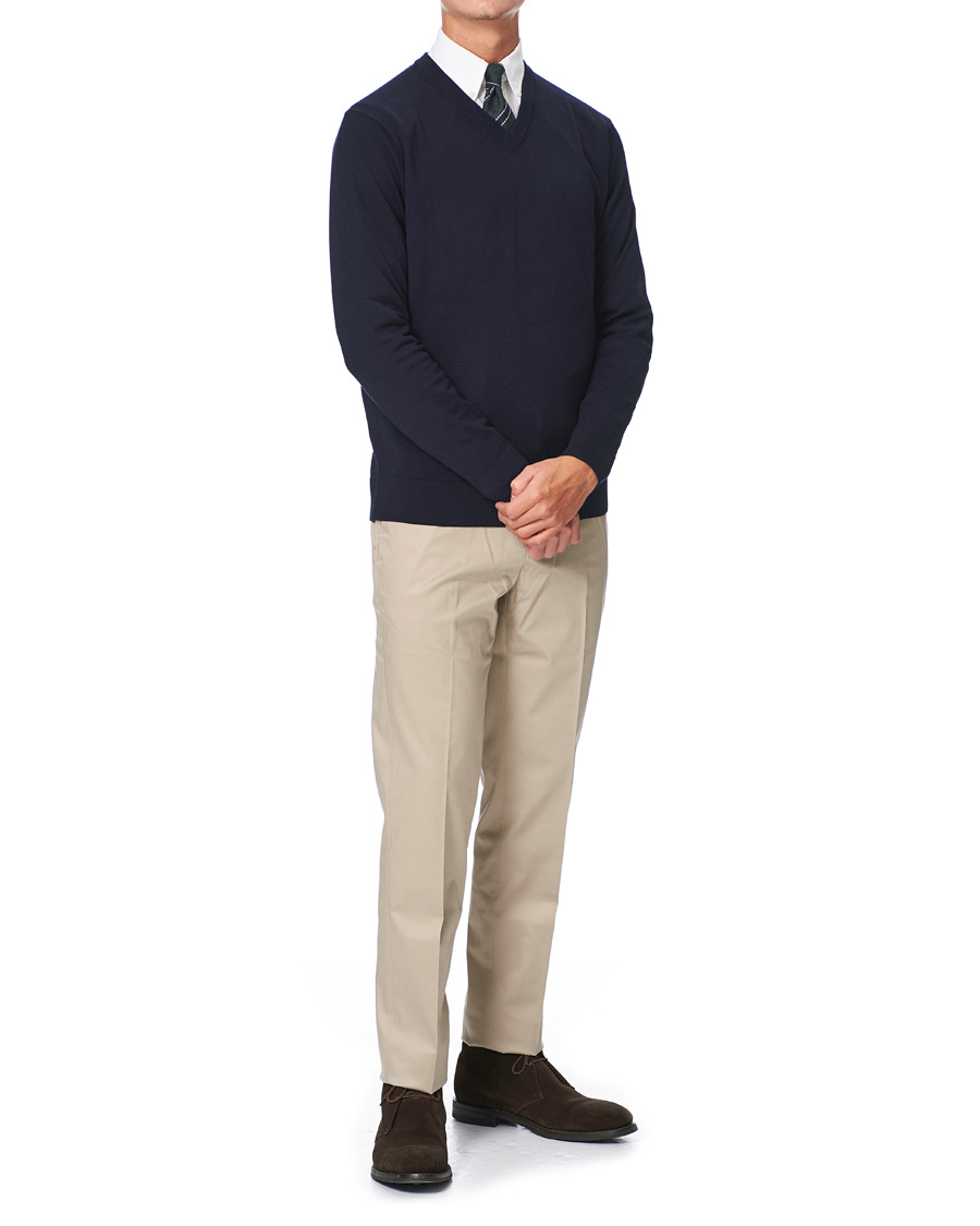 Men | Sweaters & Knitwear | Brooks Brothers | Washable Merino Wool V-Neck Navy
