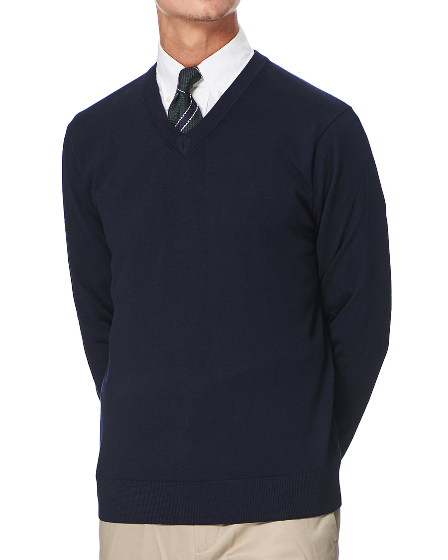 Men | Sweaters & Knitwear | Brooks Brothers | Washable Merino Wool V-Neck Navy