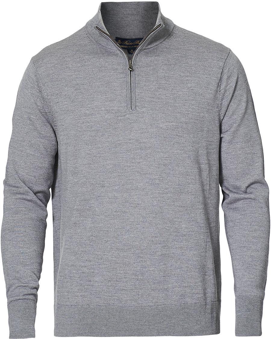 Men | Sweaters & Knitwear | Brooks Brothers | Washable Merino Wool Half Zip Heather Grey