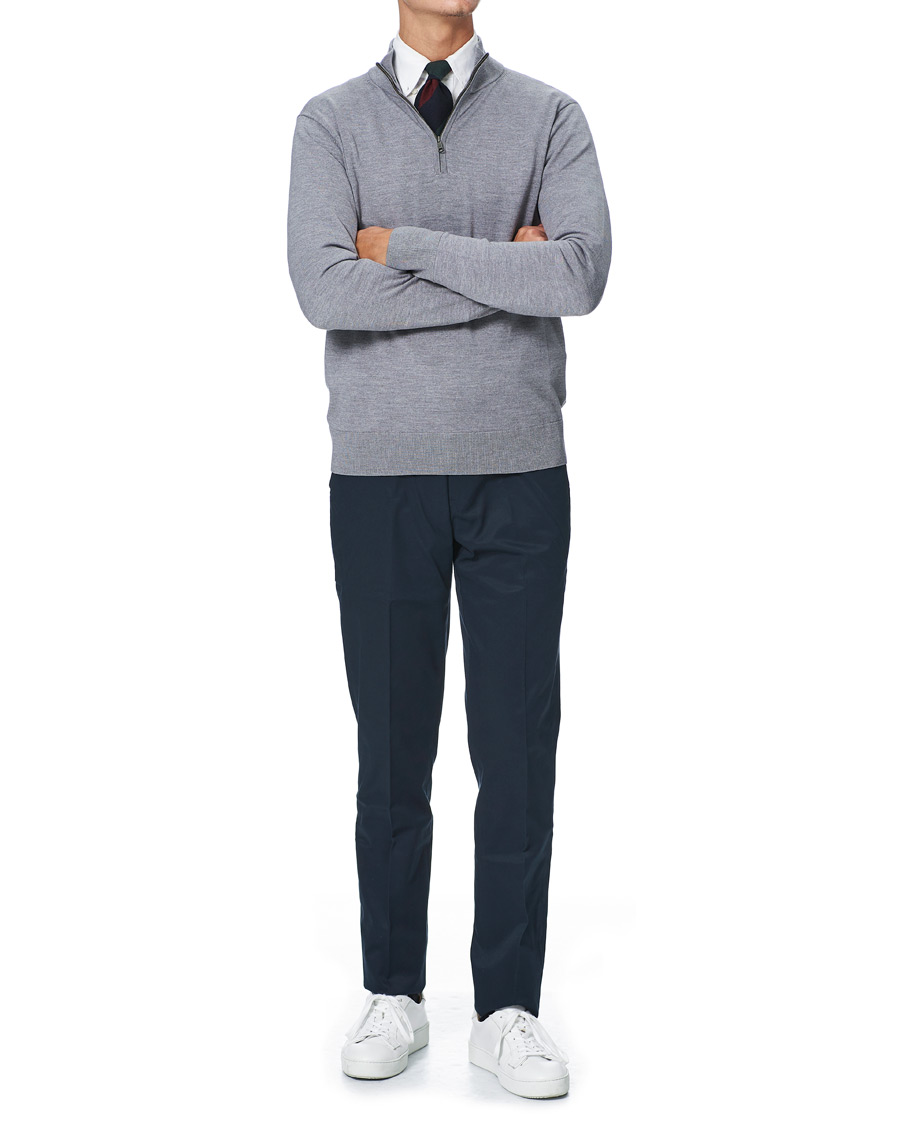 Men | Sweaters & Knitwear | Brooks Brothers | Washable Merino Wool Half Zip Heather Grey