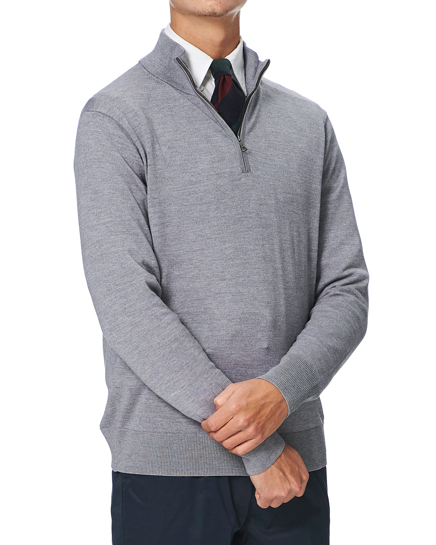 Men | Sweaters & Knitwear | Brooks Brothers | Washable Merino Wool Half Zip Heather Grey