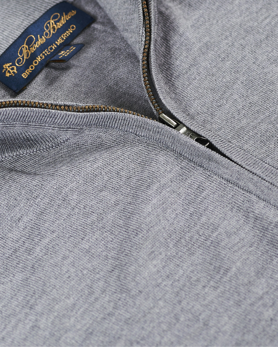 Men | Sweaters & Knitwear | Brooks Brothers | Washable Merino Wool Half Zip Heather Grey