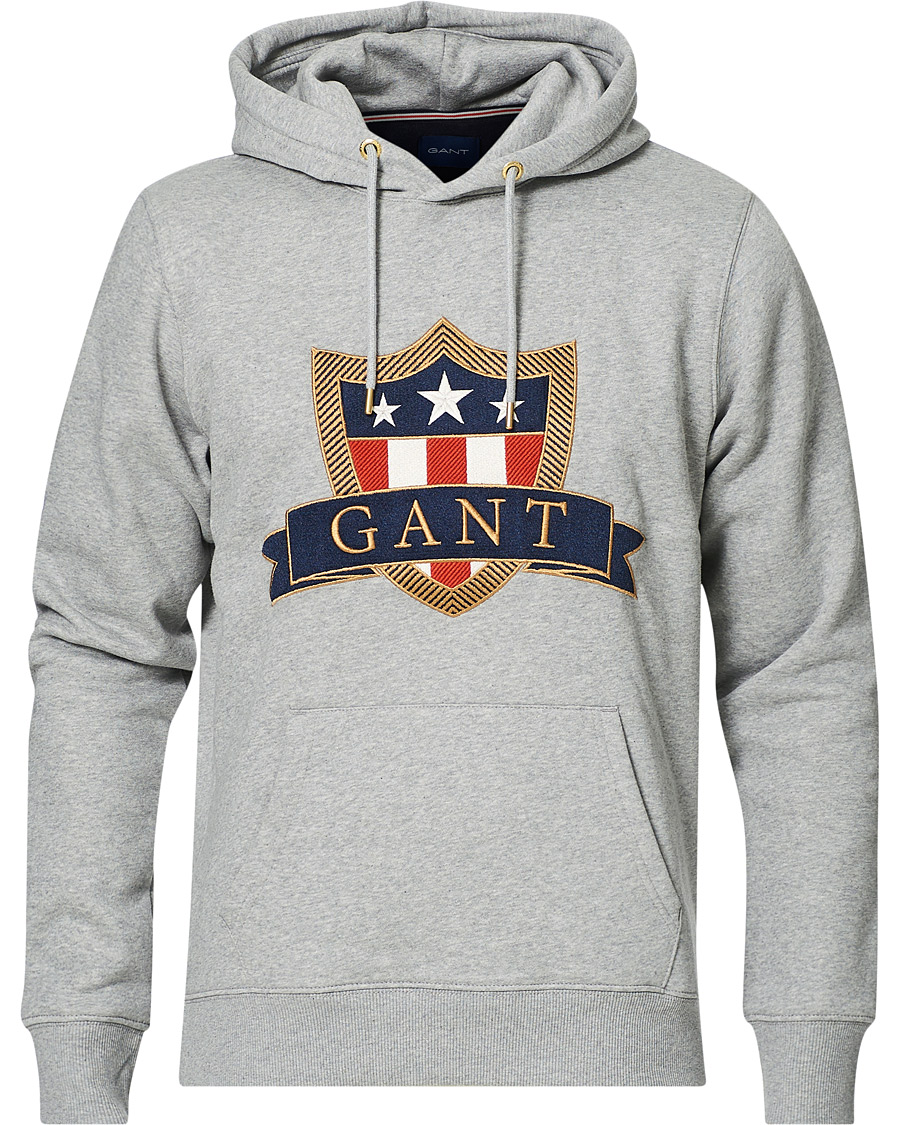 Men | Sweaters & Knitwear | GANT | Banner Shield Hoodie Grey Melange