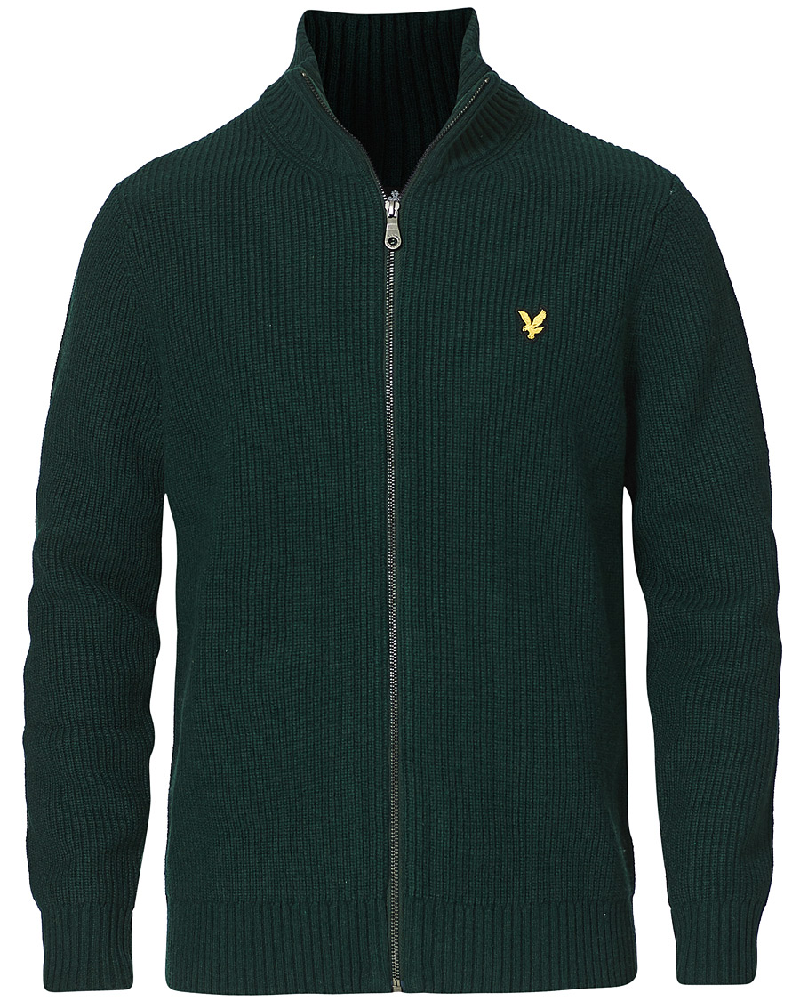 Men | Sweaters & Knitwear | Lyle & Scott | Knitted RIB Zip Through Cardigan Dark Green