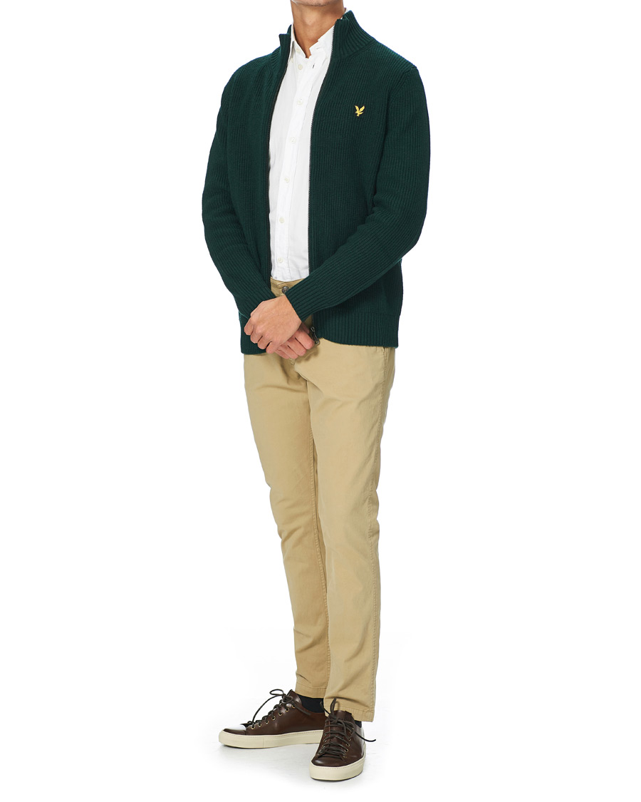 Men | Sweaters & Knitwear | Lyle & Scott | Knitted RIB Zip Through Cardigan Dark Green
