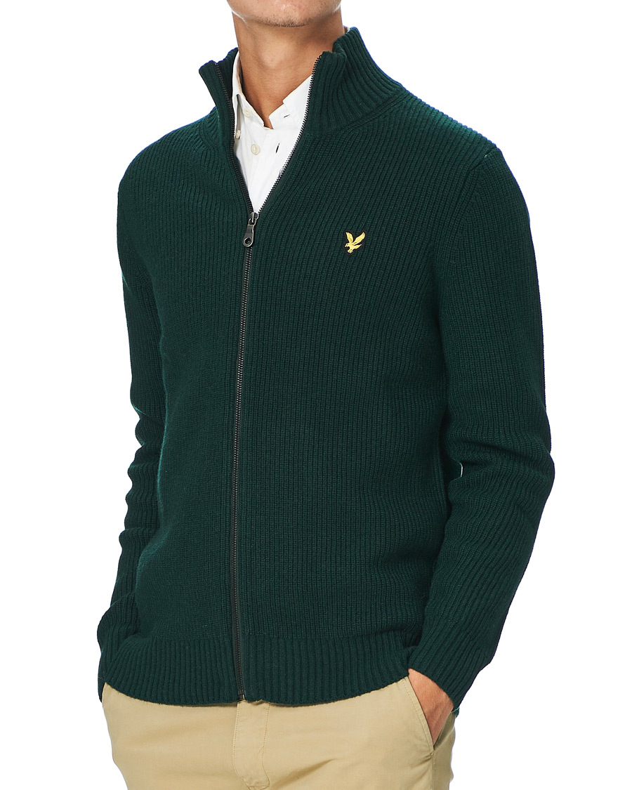 Men | Sweaters & Knitwear | Lyle & Scott | Knitted RIB Zip Through Cardigan Dark Green