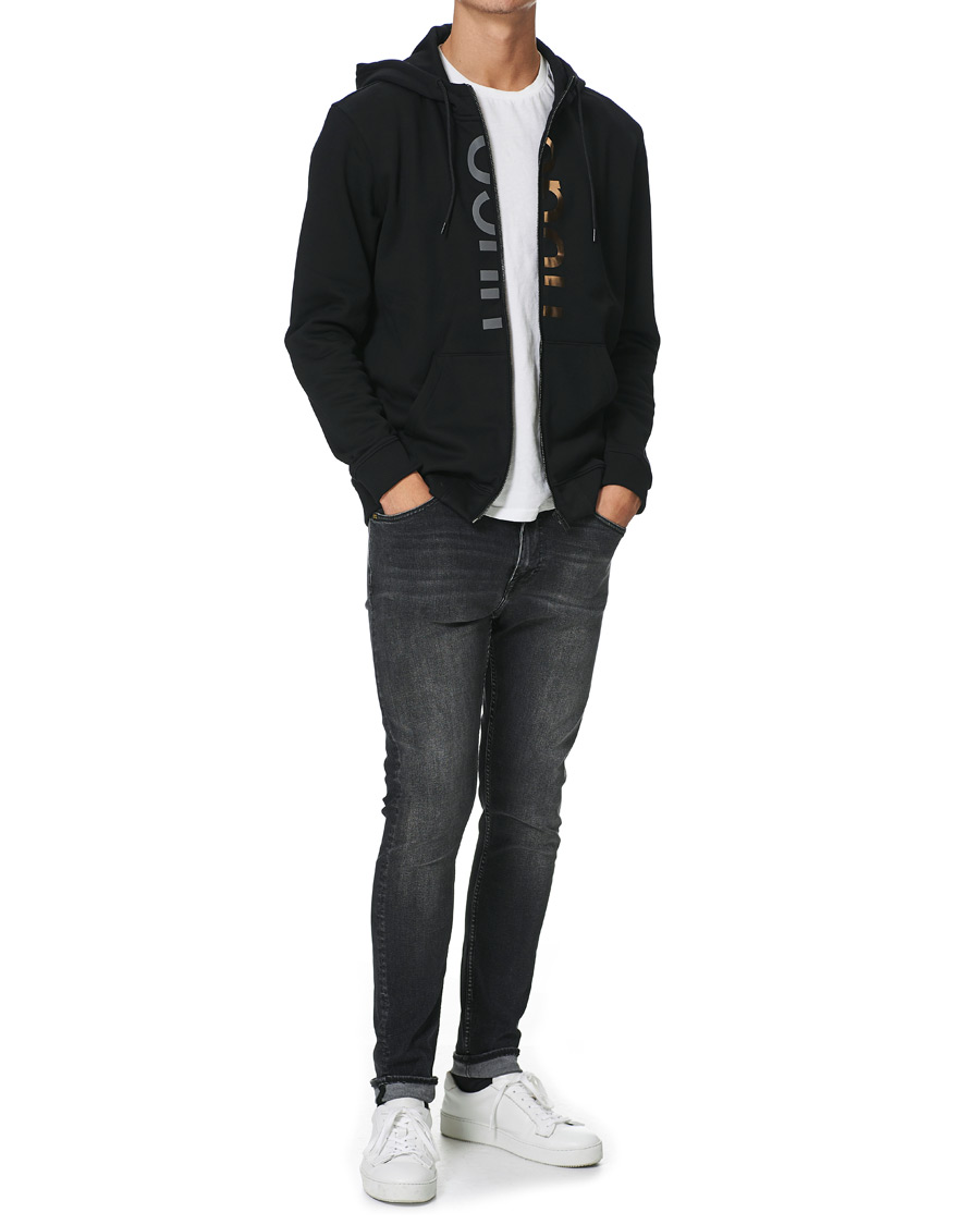 Men | Sweaters & Knitwear | HUGO | Dellar Glossy Logo Full Zip Hoodie Black