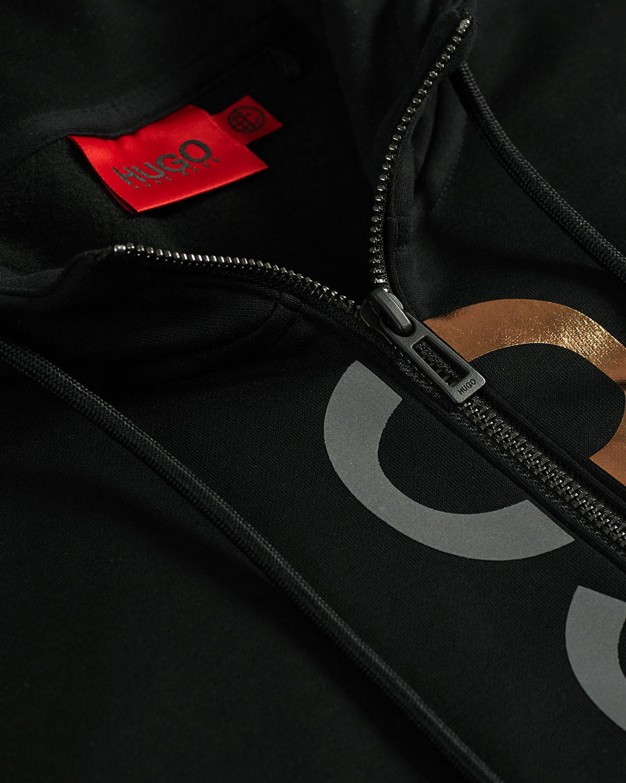 Men | Sweaters & Knitwear | HUGO | Dellar Glossy Logo Full Zip Hoodie Black