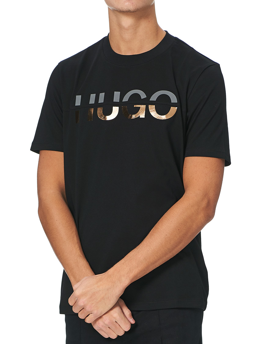 Men | T-Shirts | HUGO | Denghis Glossy Logo Crew Neck Tee Black