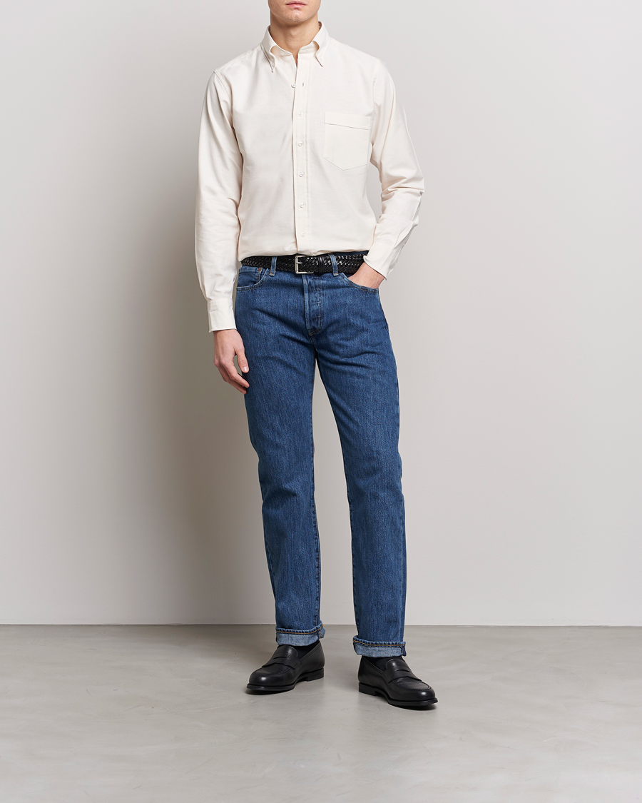 Men | Shirts | Drake's | Button Down Oxford Shirt Cream