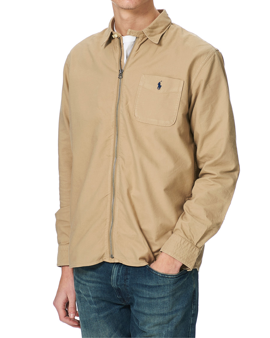 Men | Shirts | Polo Ralph Lauren | Garment Dyed Oxford Full-Zip Overshirt Surrey Tan