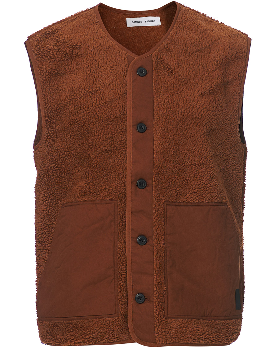 Men | Sweaters & Knitwear | Samsøe Samsøe | Samsøe & Samsøe Frederik Recycled Fleece Vest Caramel Cafe