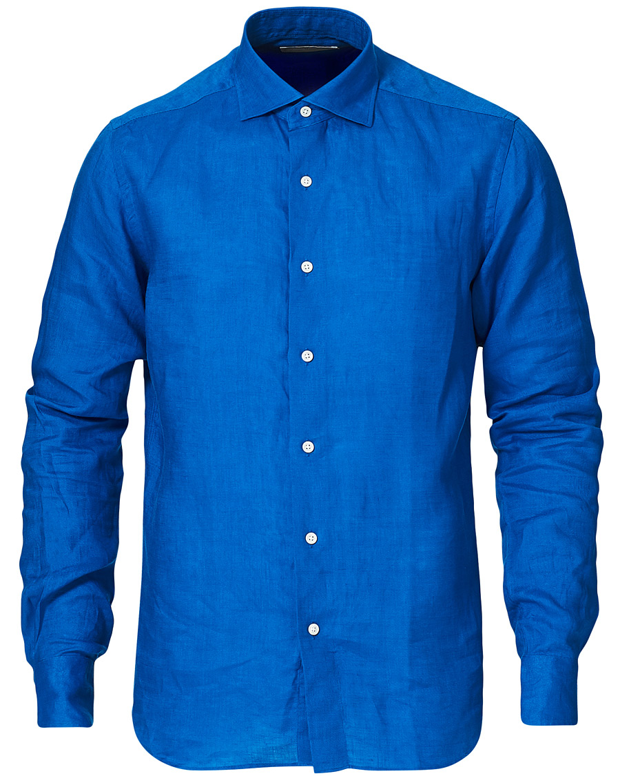 Men | Shirts | Kamakura Shirts | Slim Fit Linen Shirt Cobalt Blue