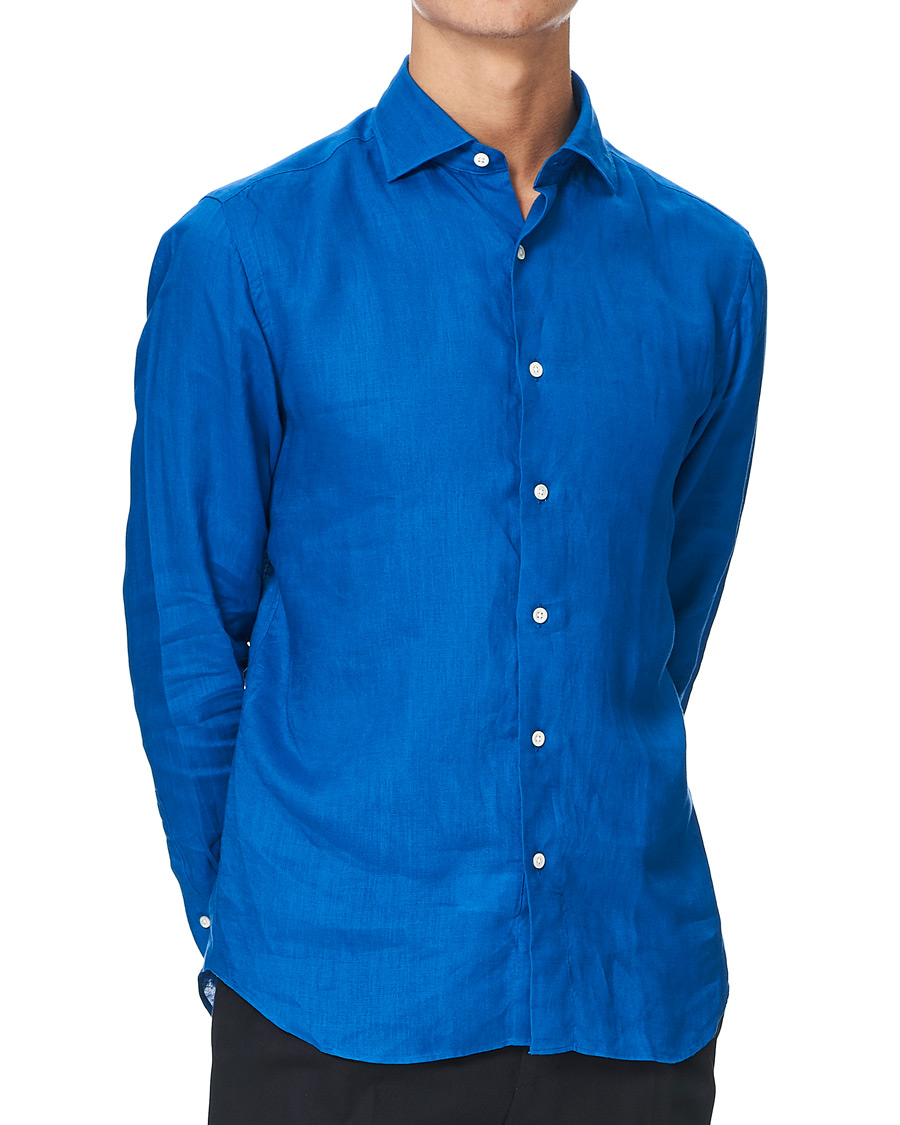 Men | Shirts | Kamakura Shirts | Slim Fit Linen Shirt Cobalt Blue
