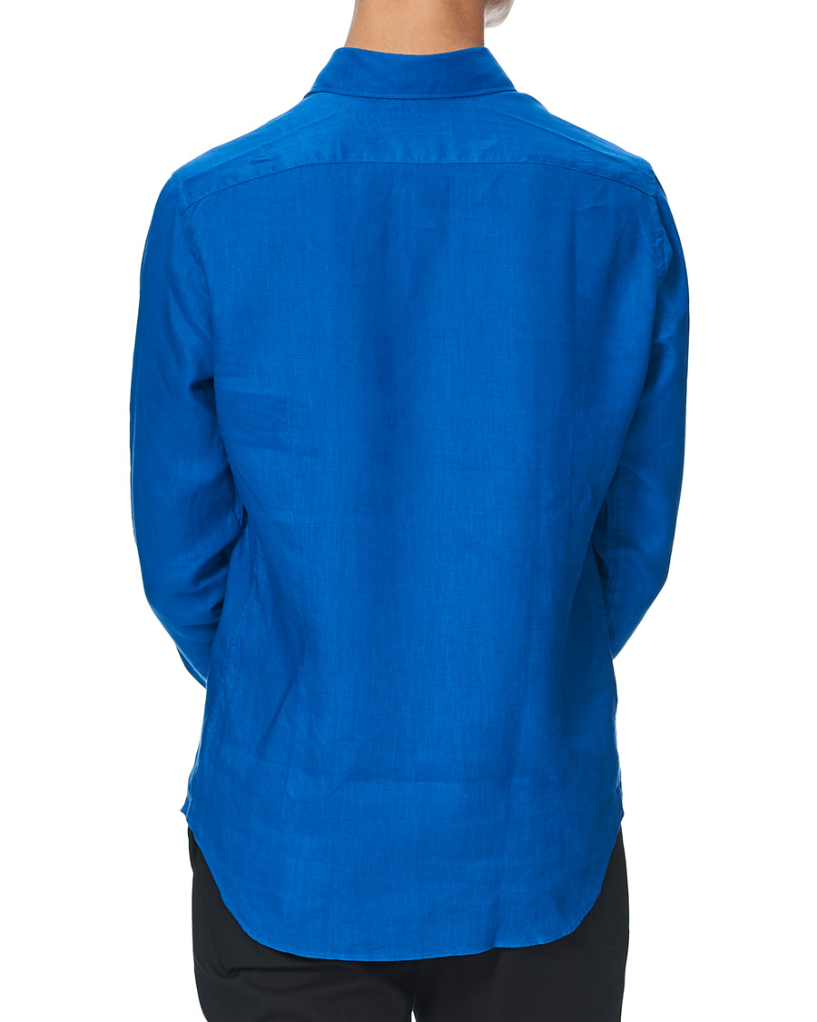Men | Shirts | Kamakura Shirts | Slim Fit Linen Shirt Cobalt Blue