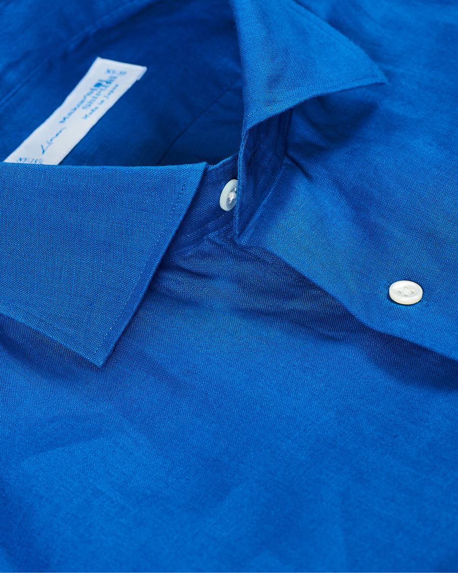Men | Shirts | Kamakura Shirts | Slim Fit Linen Shirt Cobalt Blue